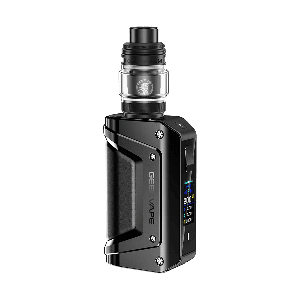 GeekVape Aegis Legend 3 Starter Kit hardware with mod and tank, featuring rugged design and digital display for vaping enthusiasts.