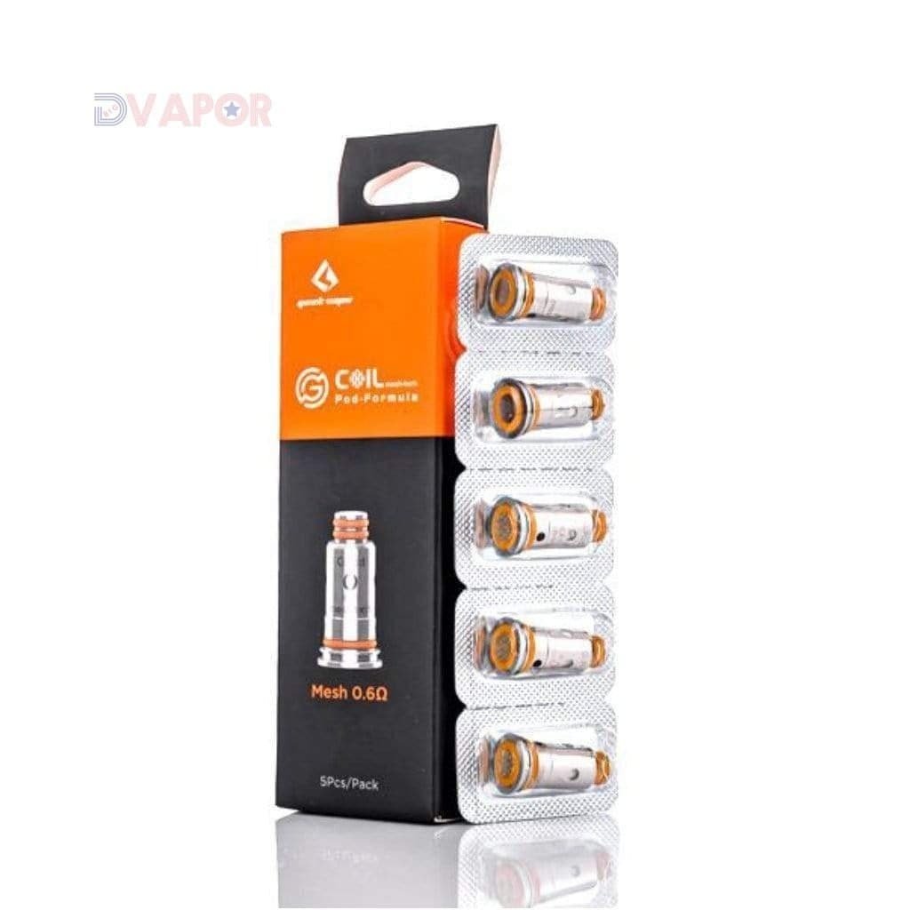 Set of five GeekVape G Series Coils for vape devices, featuring coil heads for smooth vaping performance.