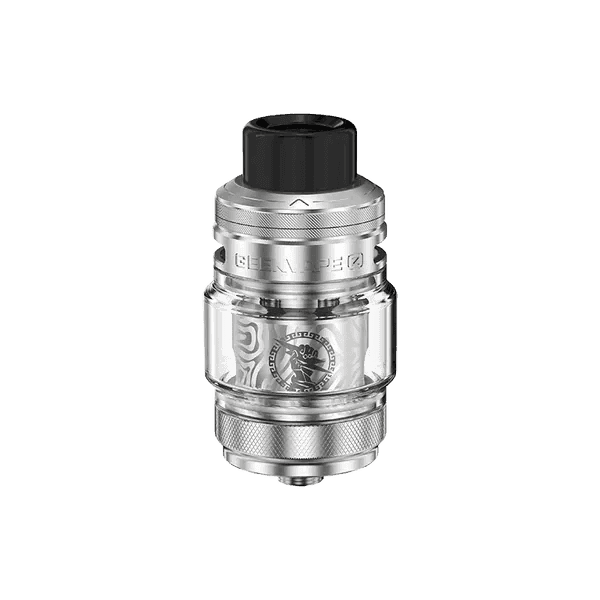 GeekVape Z 5 Sub-Ohm Tank showing a sleek black vape tank with adjustable airflow and glass chamber for flavorful vaping.