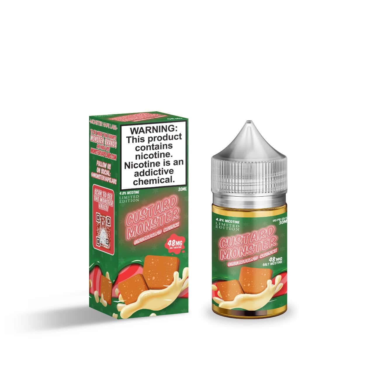 Custard Monster Gingerbread Crunch Salt e-liquid in 30mL bottle, featuring a warm gingerbread and custard flavor profile.
