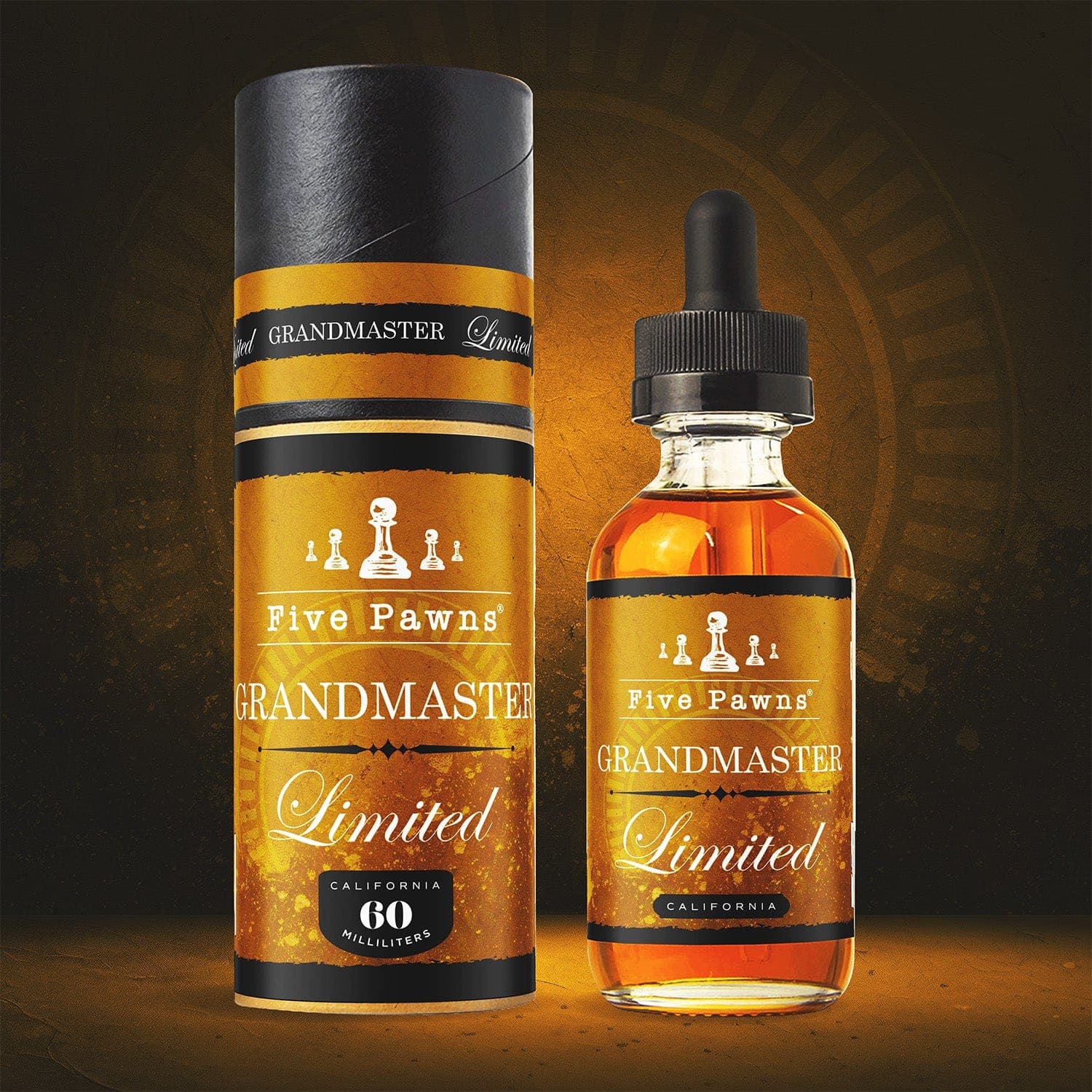 Bottle of Grandmaster Reserve Limited Edition e-liquid by Five Pawns in 60mL bottle with elegant label design.