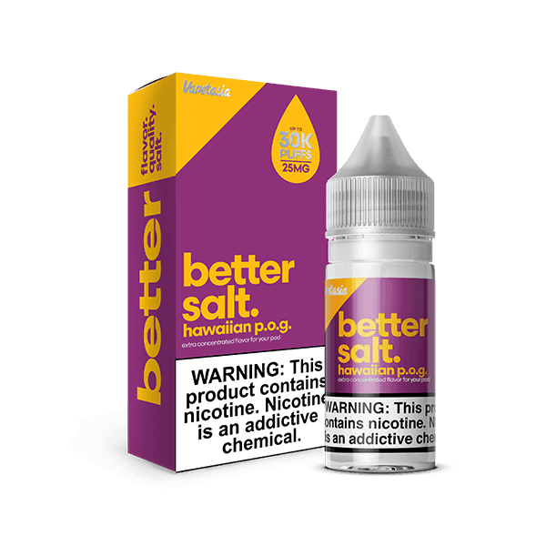 Hawaiian P.O.G. Salt e-liquid by Vapetasia in a 30mL bottle, featuring tropical fruit and citrus flavors for vaping enjoyment.