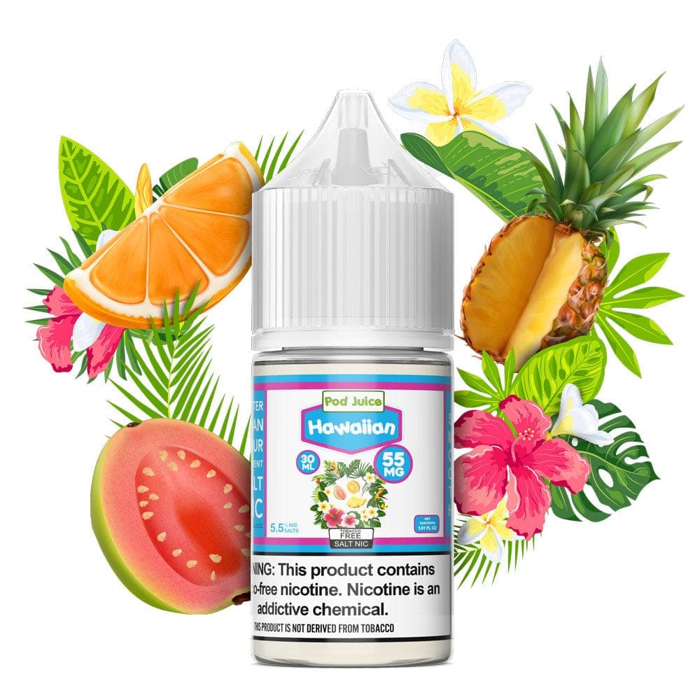 Hawaiian SALT Pod Juice e-liquid bottle, 30mL, with colorful label featuring tropical Hawaiian design and branding.
