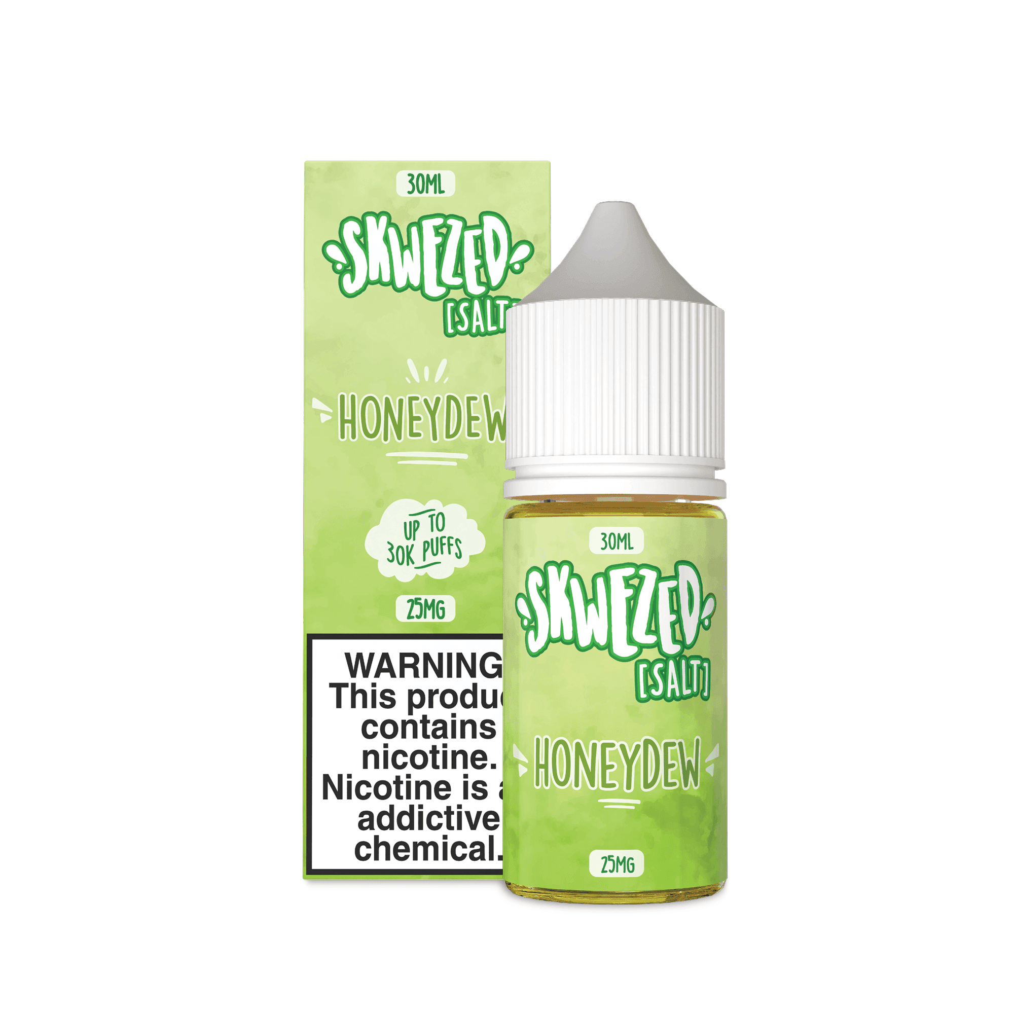 Skwezed Honeydew Mellow Dew nicotine salt e-liquid in a 30mL bottle, smooth honeydew flavor for vaping.