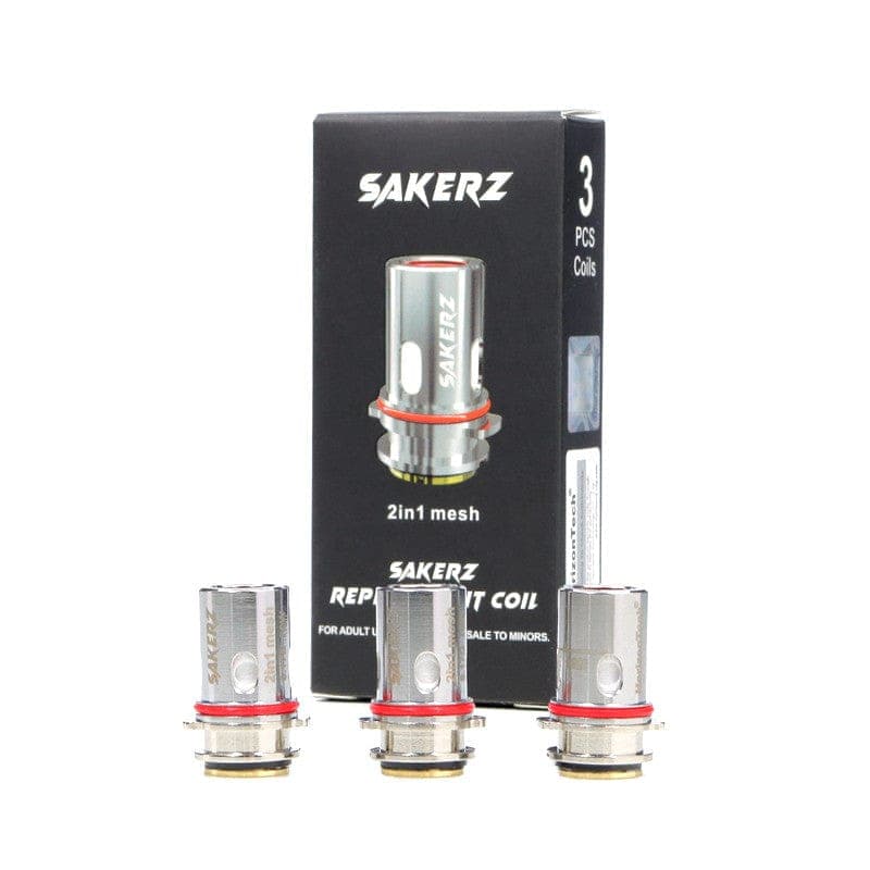 HorizonTech Sakerz replacement coils for vape devices, showing multiple coil heads with metal and cotton components.