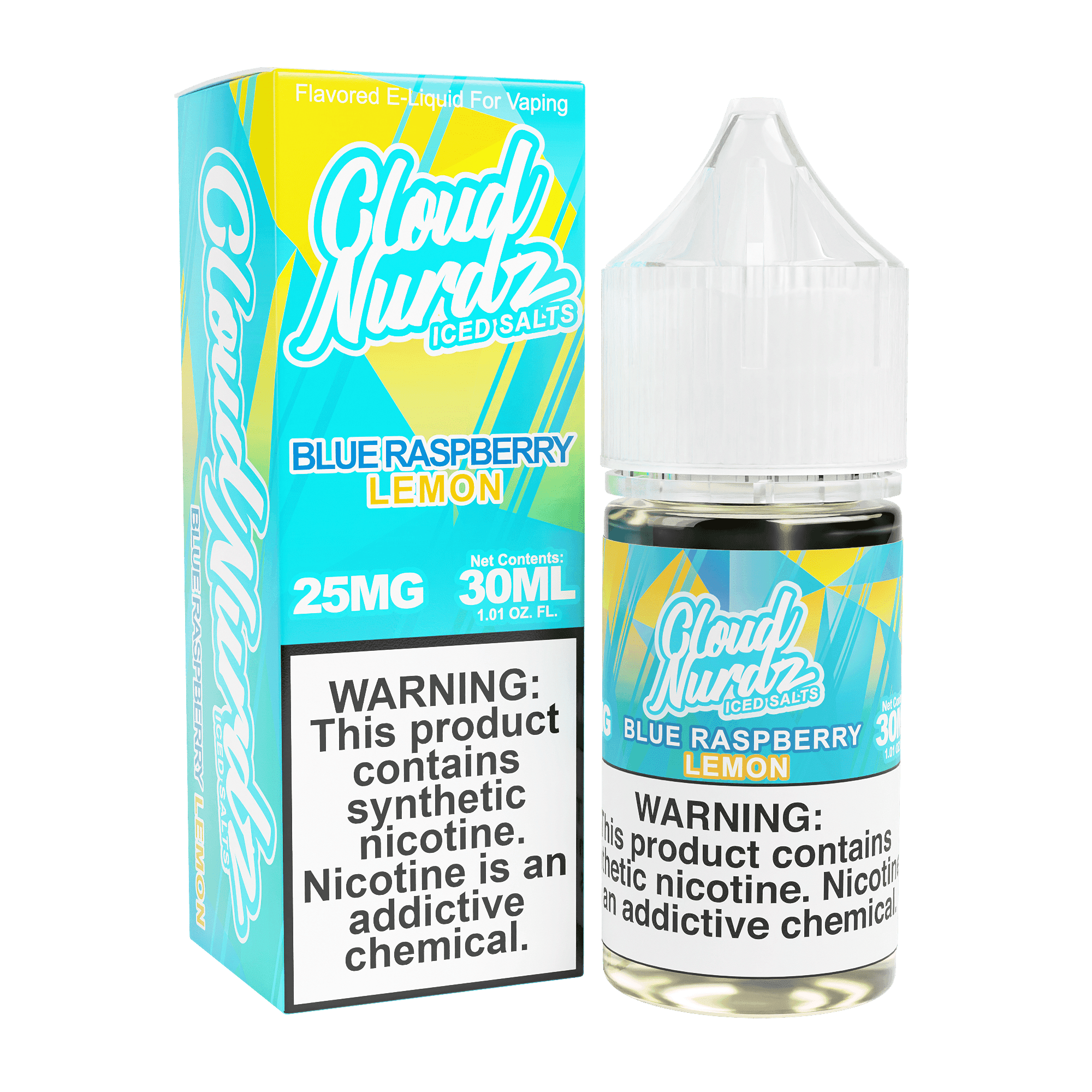 ICED Blue Raspberry Lemon Salt E-liquid by Cloud Nurdz in 30mL bottle, featuring icy blue raspberry and lemon flavor profile.