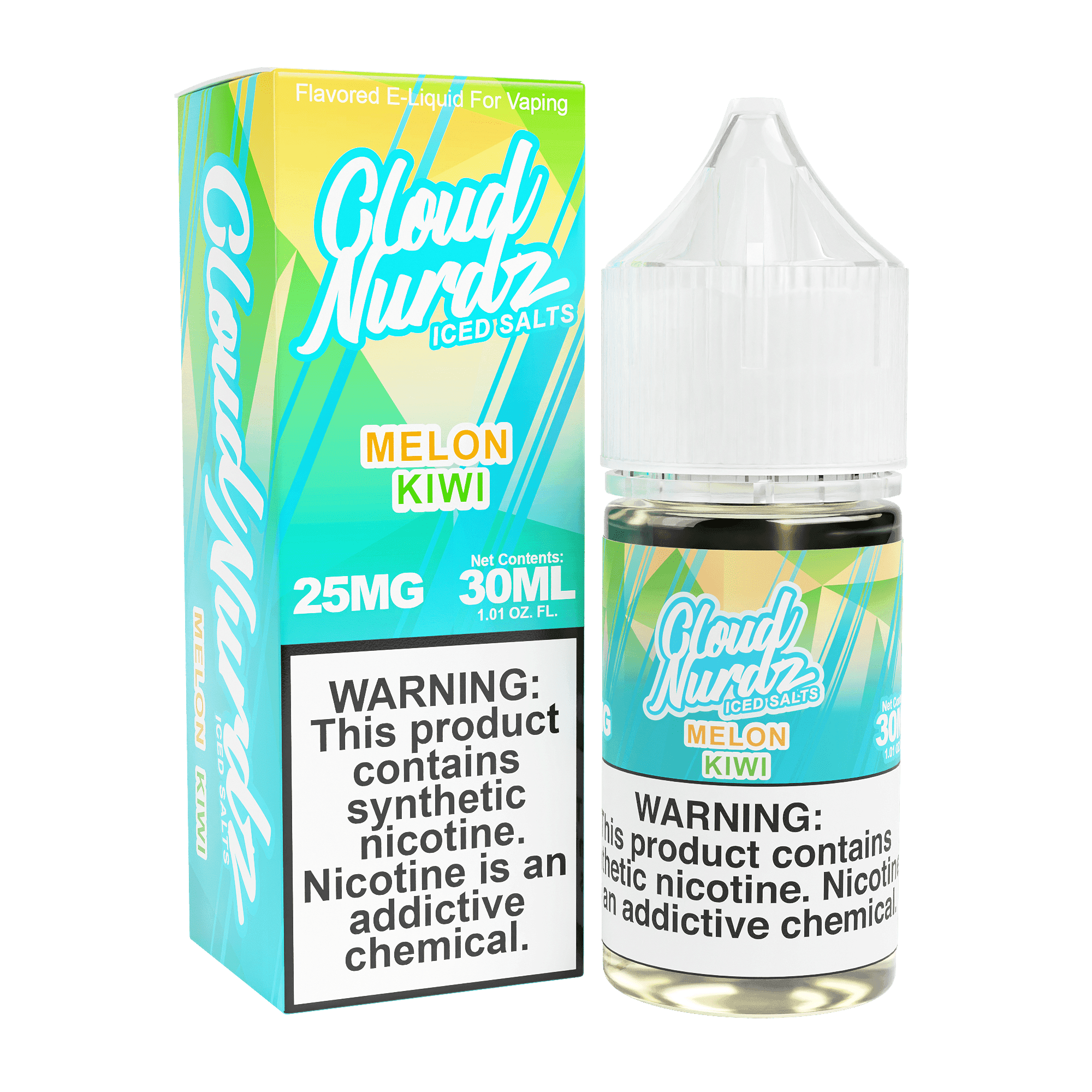 Iced Melon Kiwi SALT e-liquid by Cloud Nurdz in a 30mL bottle, featuring refreshing melon and kiwi flavors with a cool menthol finish.