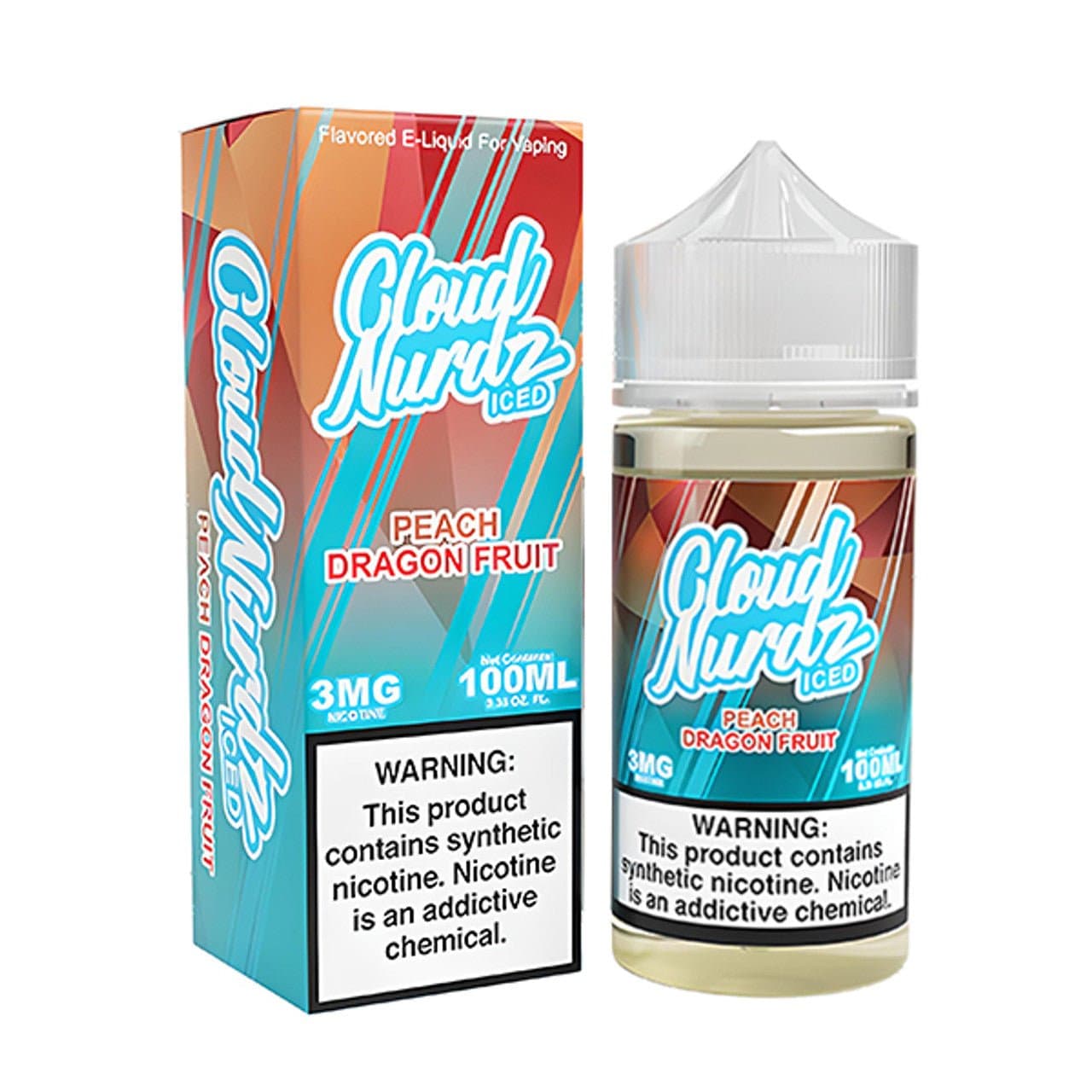 Iced Peach Dragon Fruit E-liquid by Cloud Nurdz in 100mL bottle, featuring a vibrant blend of peach and dragon fruit flavors with icy menthol.