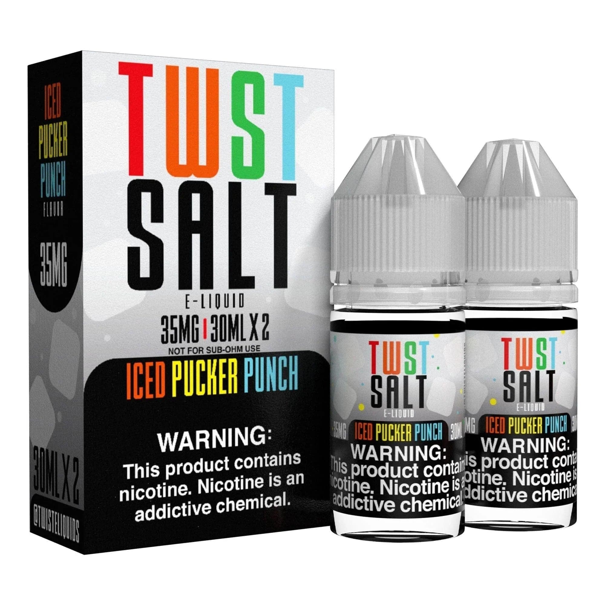 Iced Pucker Punch SALT e-liquid by Twist E-liquids, 60ml bottle with icy citrus flavor and salt nicotine for vaping enjoyment.