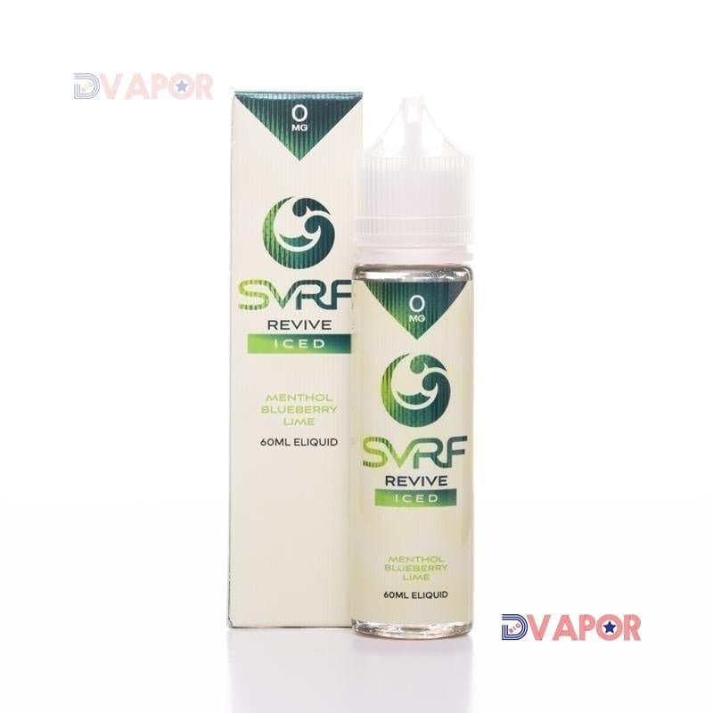Iced Revive SVRF e-liquid 60ml bottle with vibrant label featuring refreshing mint and fruity flavor elements.