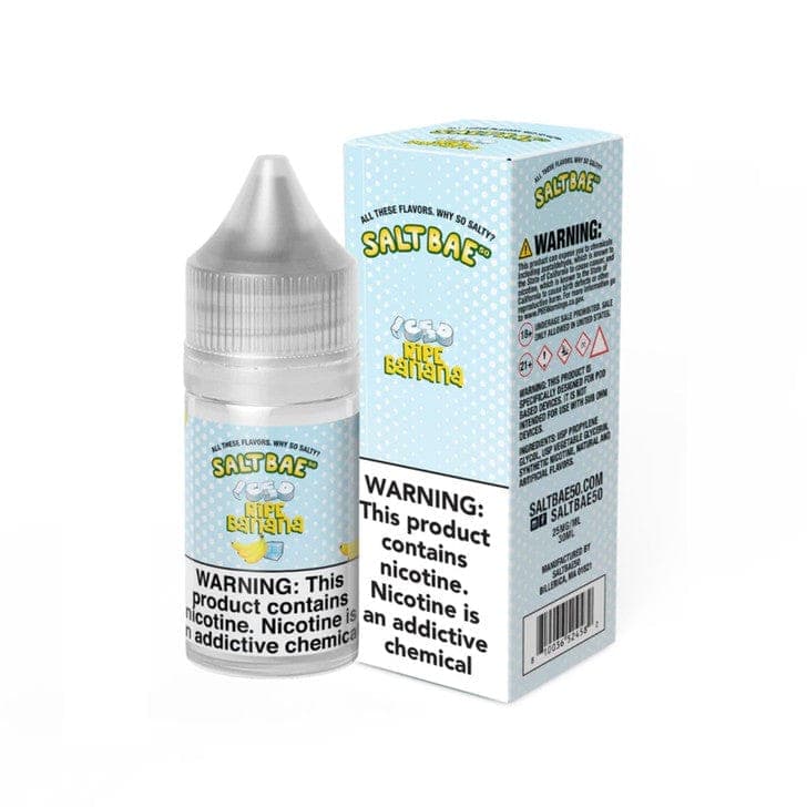 Salt Bae Iced Ripe Banana Salt e-liquid in 30mL bottle, featuring a ripe banana flavor with cool iced notes.