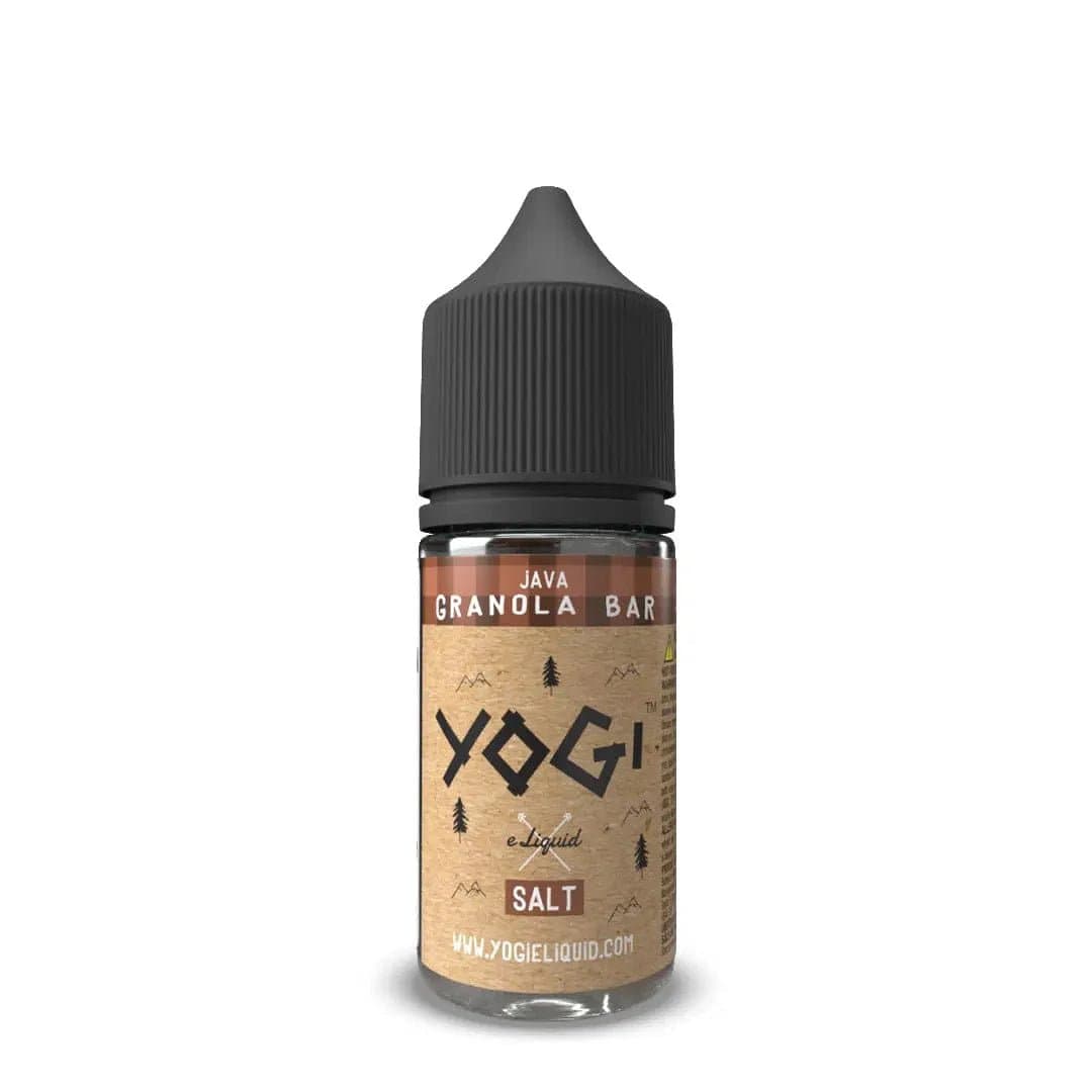 Yogi E-Liquid Java Granola Bar SALT flavor e-liquid bottle, 30mL with label showing granola bar imagery and branding.
