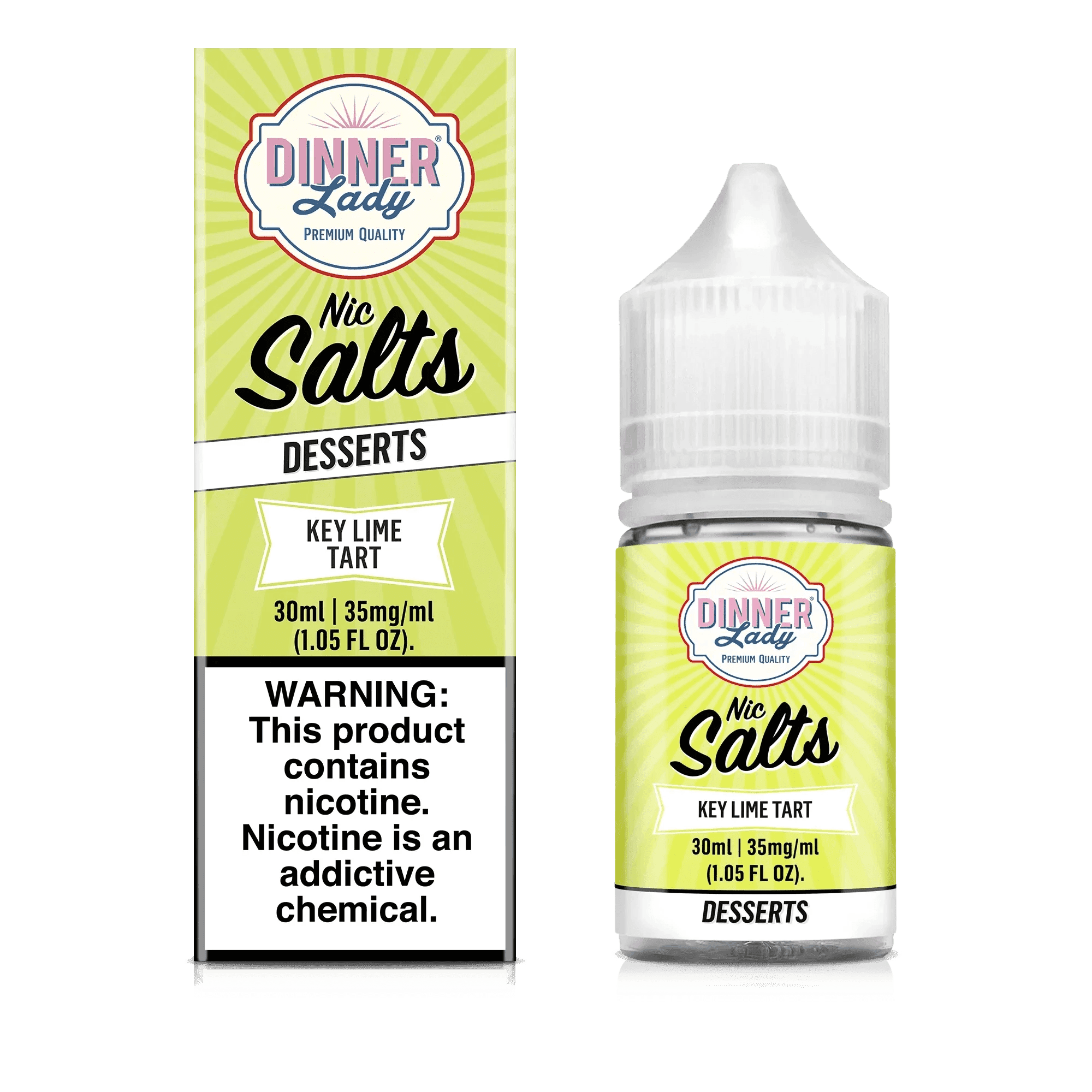 Key Lime Tart SALT e-liquid by Dinner Lady in 30mL bottle, featuring a tart lime flavor with a smooth, creamy finish.
