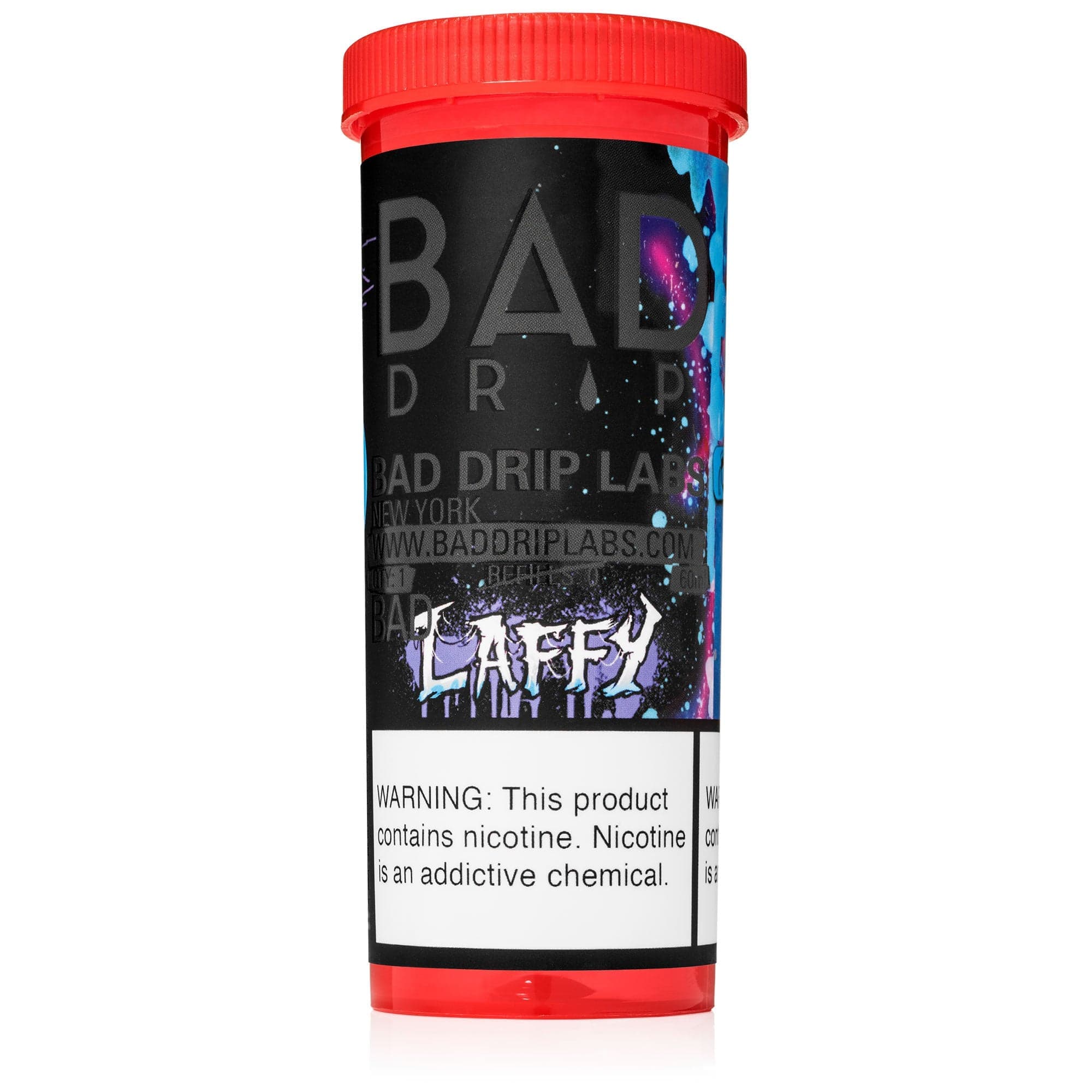Laffy Bad Drip Labs e-liquid 60mL bottle with colorful label, showcasing the vibrant packaging for fruity vape flavor.