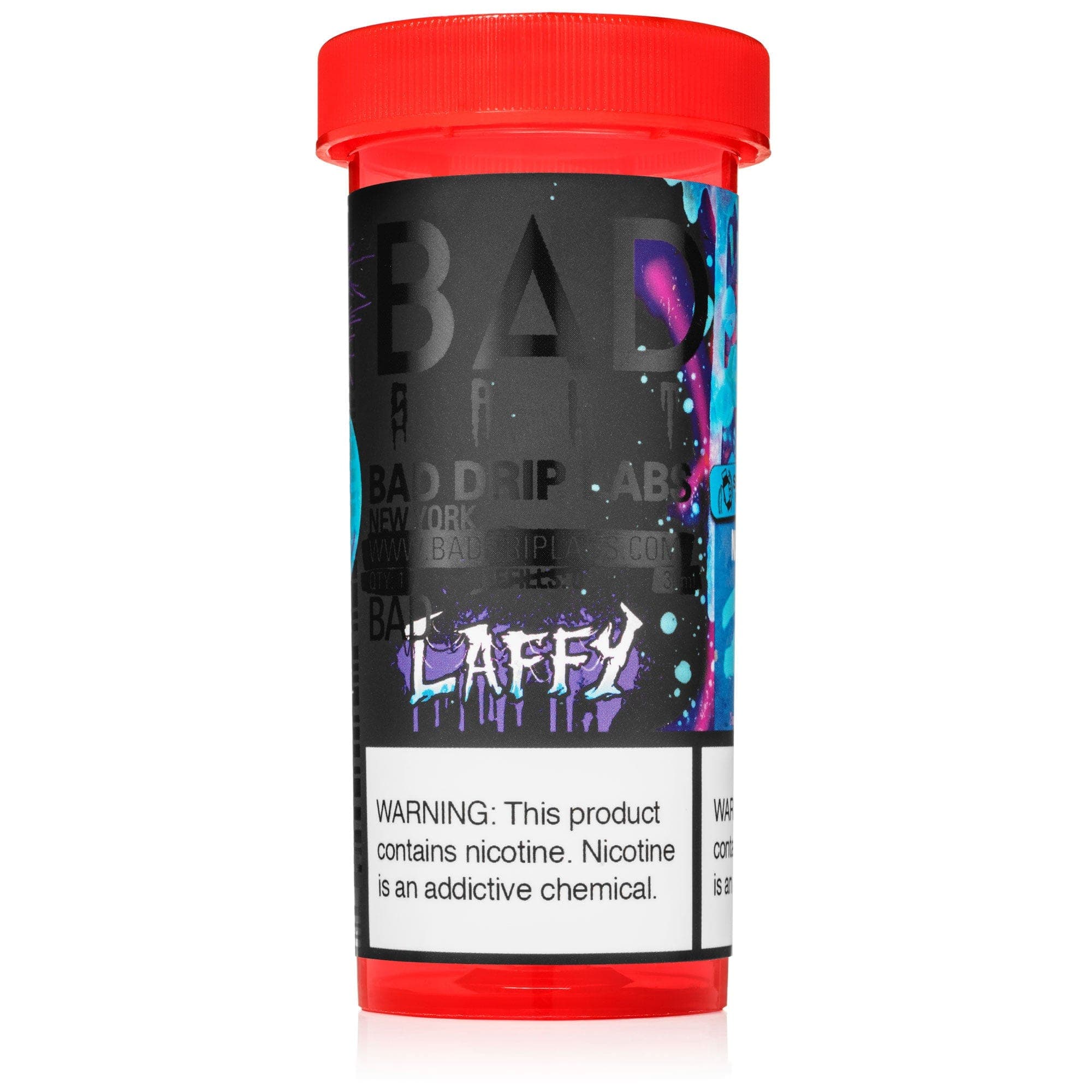 Laffy SALT e-liquid by Bad Drip Labs, 30mL bottle with colorful label featuring fruity candy flavor.