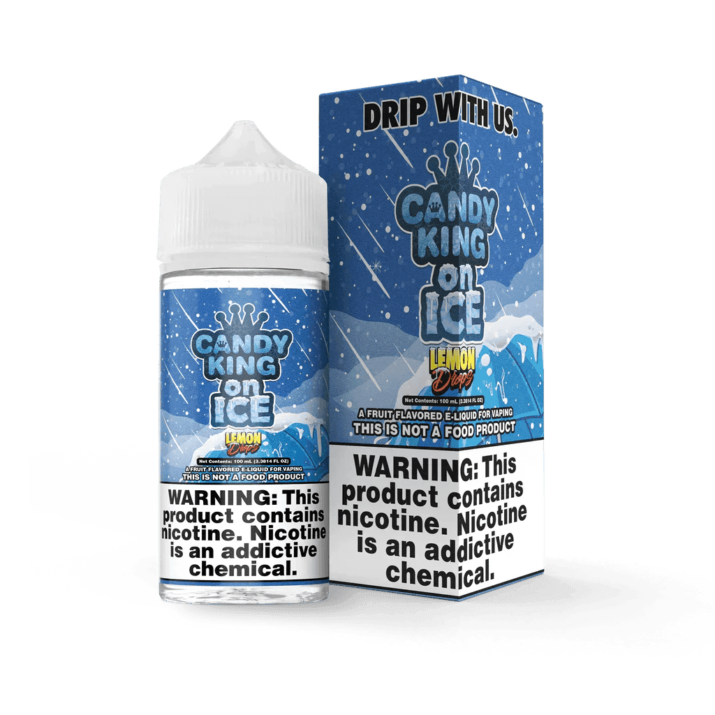 Lemon Drops on ICE e-liquid by Candy King, 100mL bottle, featuring lemon candies with a cooling icy flavor