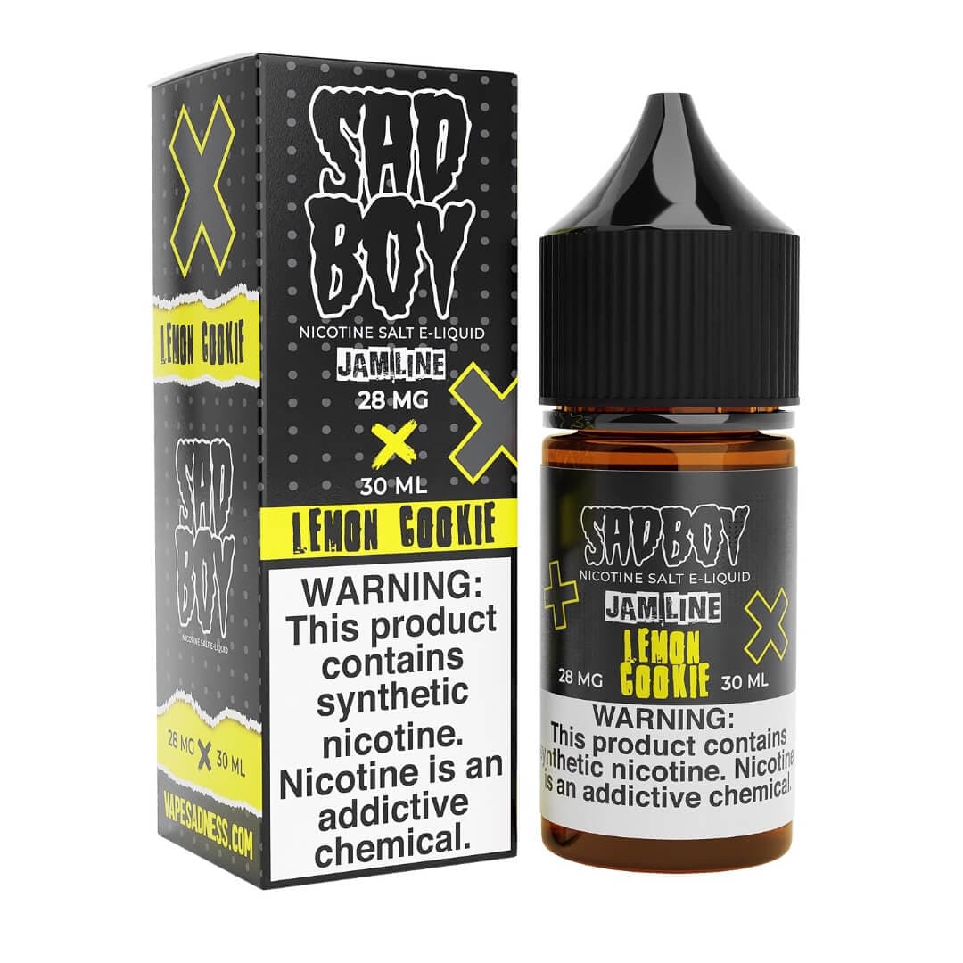 Sadboy Lemon Jam Cookie Salt e-liquid bottle, 30ml, featuring a lemon jam cookie flavor for vaping.