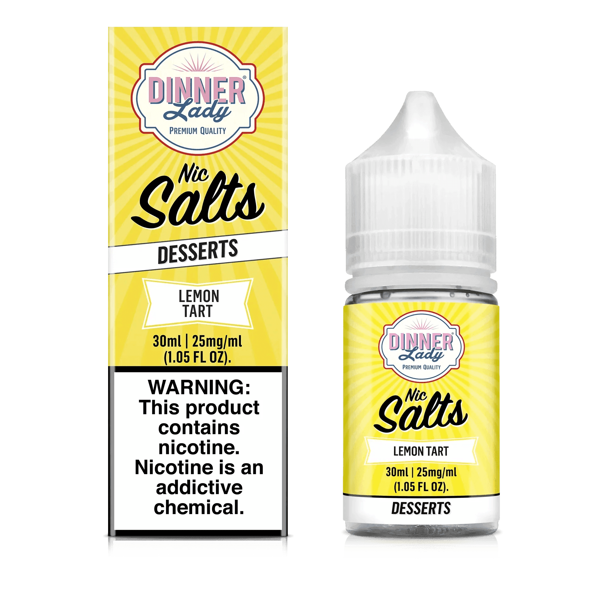 Lemon Tart SALT e-liquid by Dinner Lady in 30mL bottle, featuring a lemon tart flavor with a smooth, salted finish.