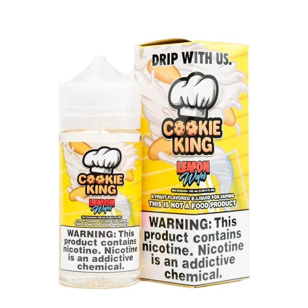 Lemon Wafer E-liquid by Candy King in 100mL bottle, featuring a lemon and wafer cookie flavor with bright lemon slices and cookie pieces.