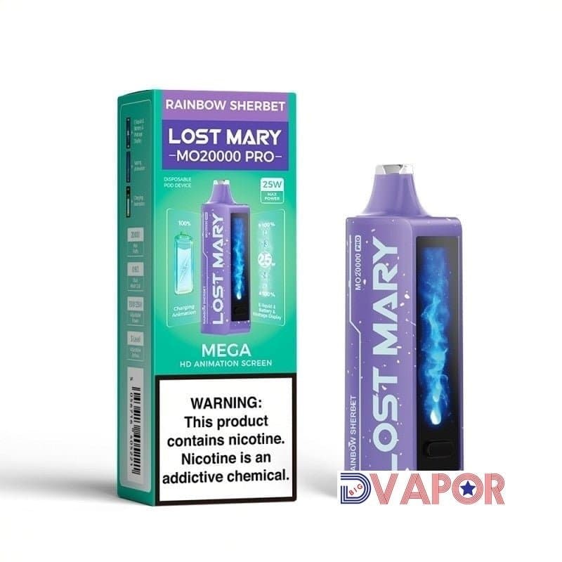 Lost Mary MO20000 Pro disposable vape with animated HD screen, showcasing sleek design and vibrant display.