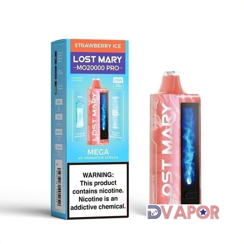 Lost Mary MO20000 Pro disposable vape with animated HD screen, showcasing sleek design and vibrant display.