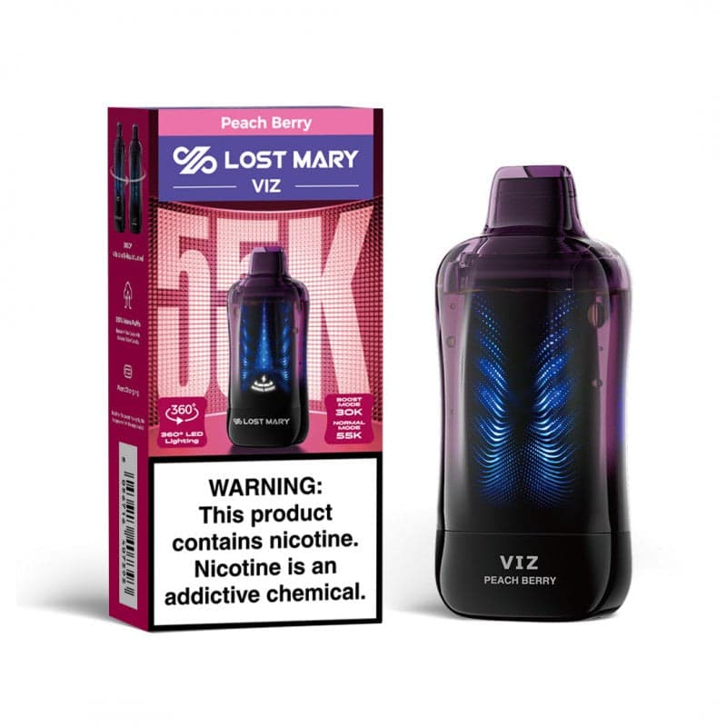 Lost Mary VIZ 55K Peach Berry disposable vape and packaging box