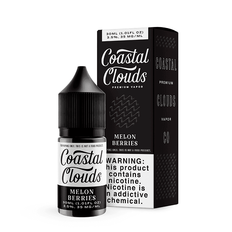 Coastal Clouds Melon Berries SALT e-liquid in 30mL bottle, featuring a vibrant blend of melon and berry flavors.