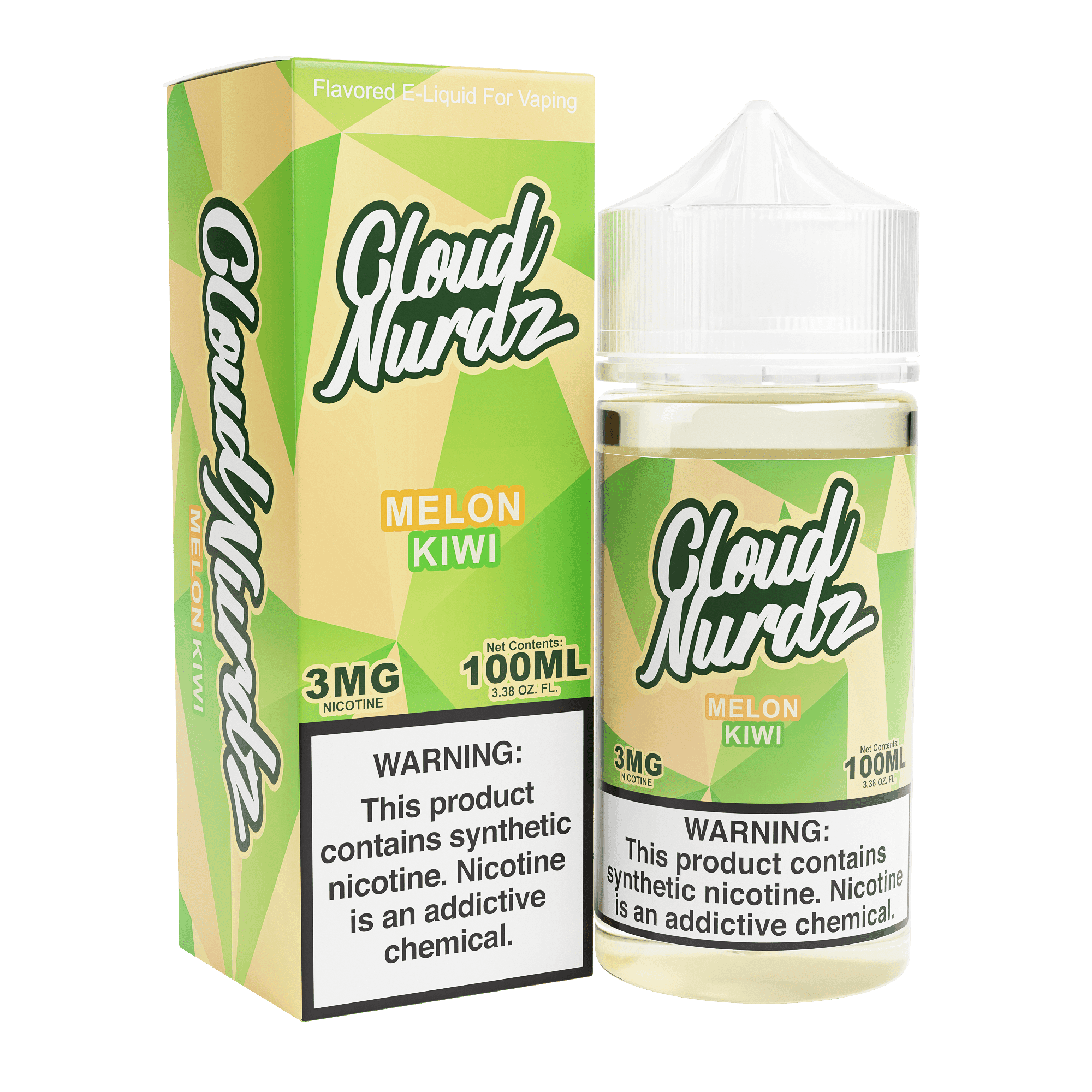 Melon Kiwi Cloud Nurdz e-liquid 100mL bottle with colorful label, showcasing fresh melon and kiwi flavors.