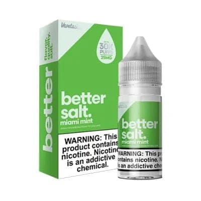 Miami Mint SALT e-liquid by Vapetasia in 30mL bottle featuring vibrant mint flavor and sleek packaging.