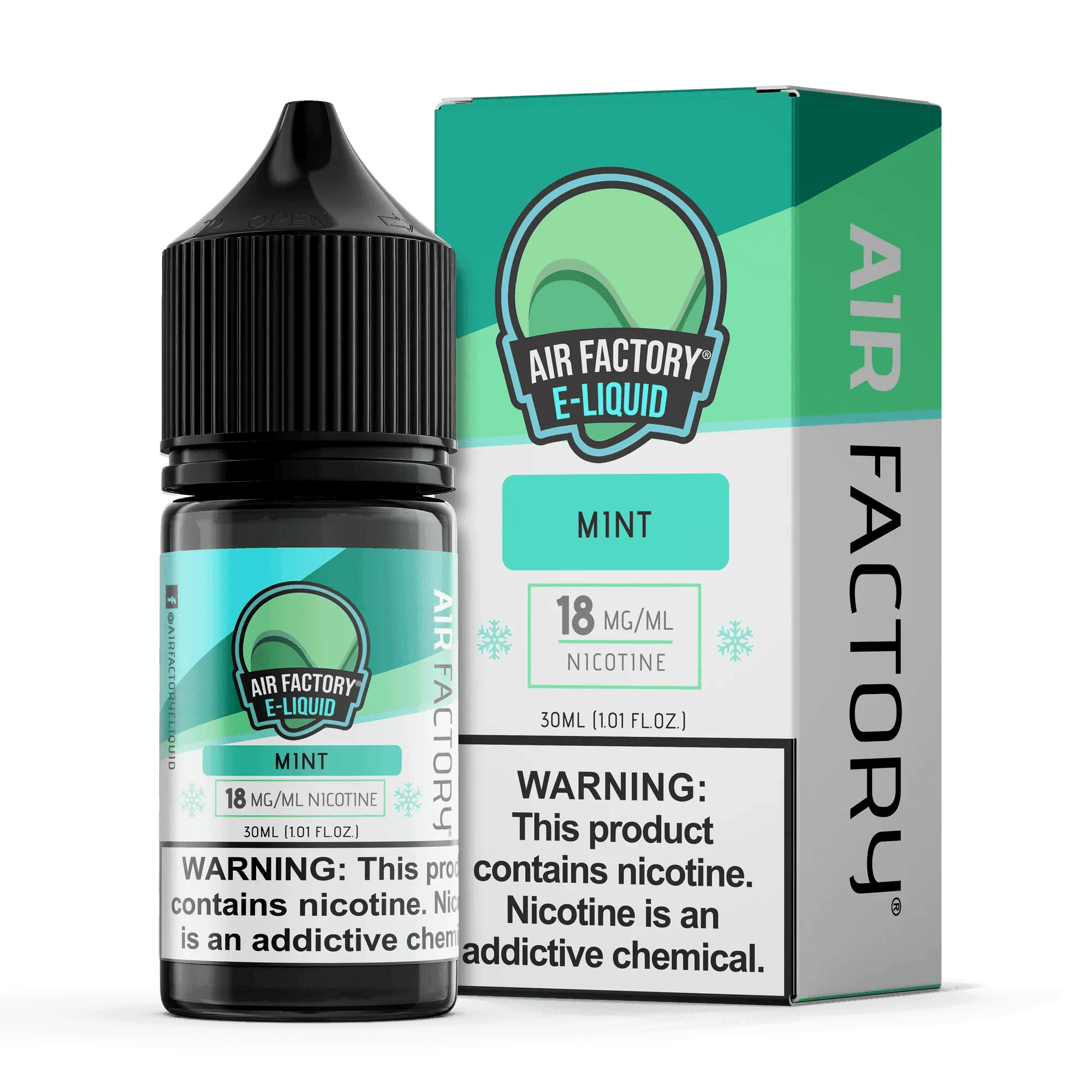 Mint SALT e-liquid by Air Factory in a 30mL bottle, featuring refreshing mint flavor and smooth nicotine salt formulation.