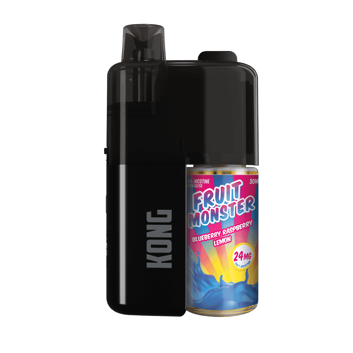 Monster Vape Labs x Kong 50K disposable vape device with sleek design and mouthpiece, showcasing its compact size and branding.