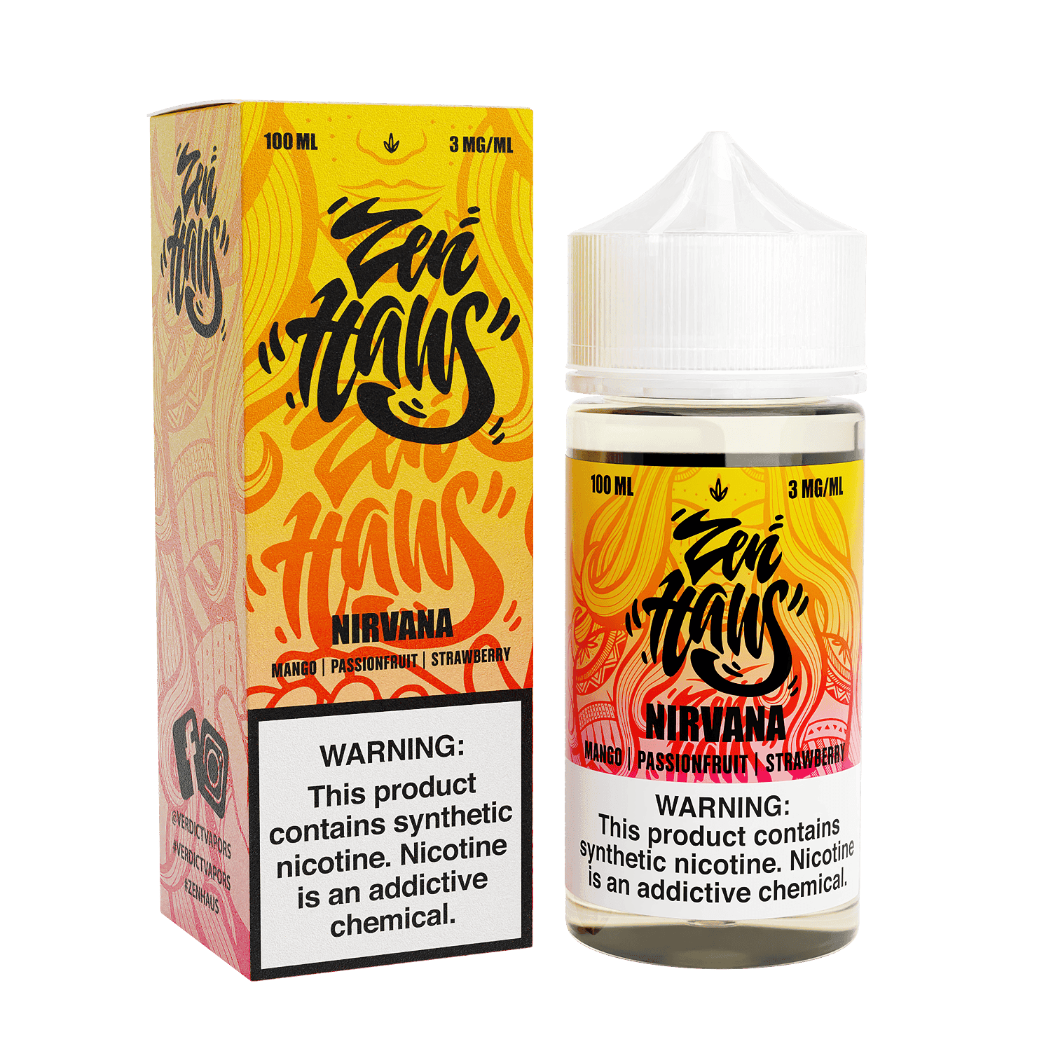 Zen Haus Nirvana vape juice in 100mL bottle, featuring a sleek design and 3mg nicotine strength, ideal for vaping enthusiasts.