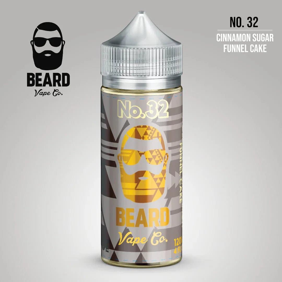 No. 32 Cinnamon Sugar Funnel Cake e-liquid by Beard Vape Co in 120mL bottle, featuring a sweet cinnamon sugar flavor.