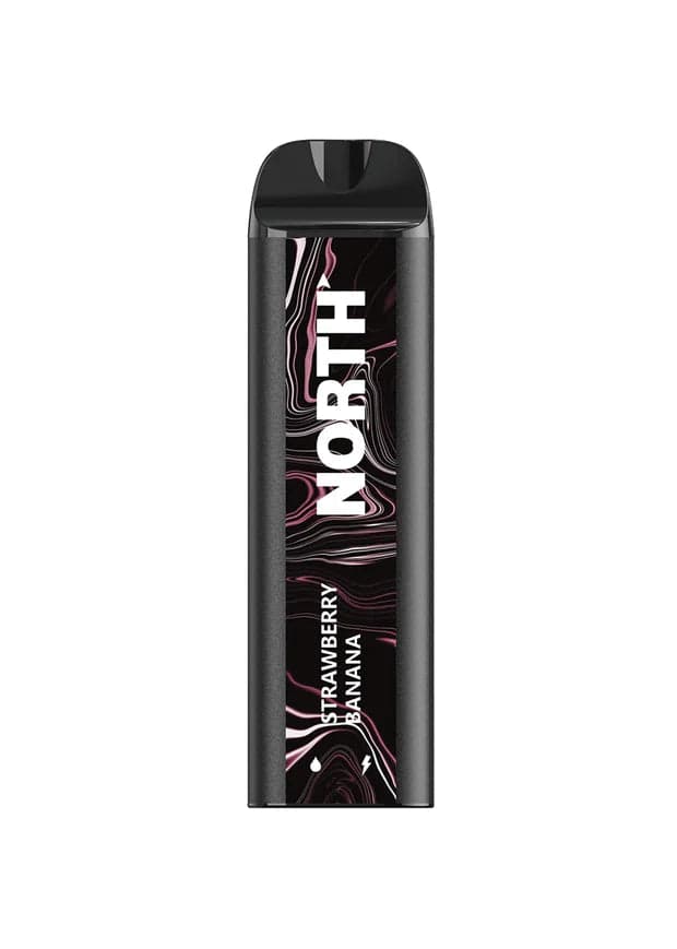 NORTH 5000 Disposable Vape device with strawberry banana flavor, showing sleek design and colorful branding.