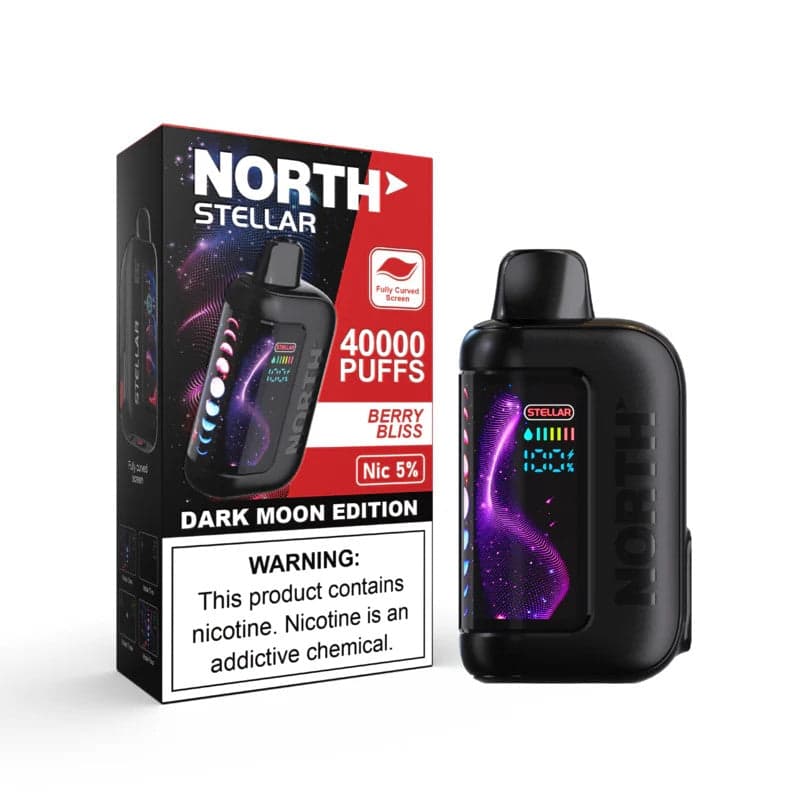 NORTH Stellar 40K disposable vape in Berry Bliss flavor with a sleek design and vibrant berry-themed packaging.