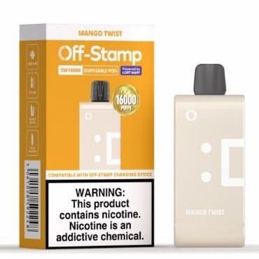 Lost Mary Off Stamp SW16000 refill pod for SW9000 disposable vape, black and white design with visible mouthpiece