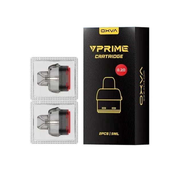 OXVA VPRIME replacement vape pods shown, compatible with OXVA VPRIME device, featuring sleek design and visible filling ports.