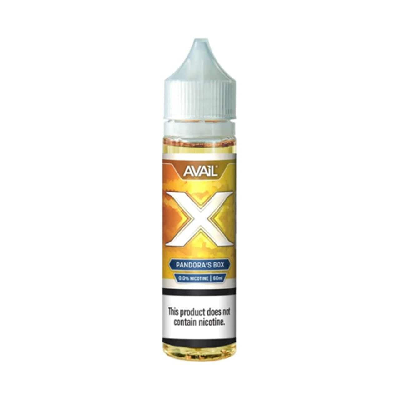 AVAIL Vapor Pandora's Box X 60mL e-liquid bottle with colorful label and branding for vaping.