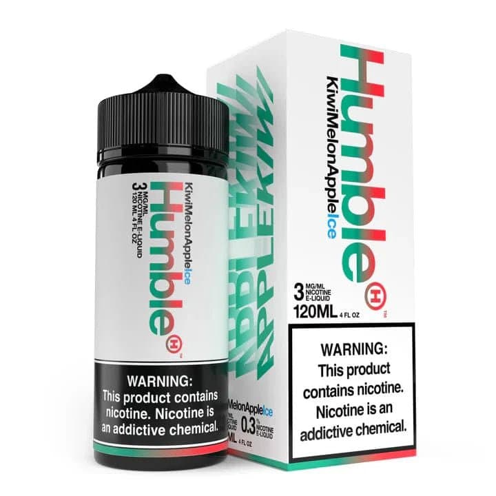 Pee Wee Kiwi ICE e-liquid by Humble Juice Co. in 120mL bottle, featuring a kiwi, melon, and apple icy flavor.