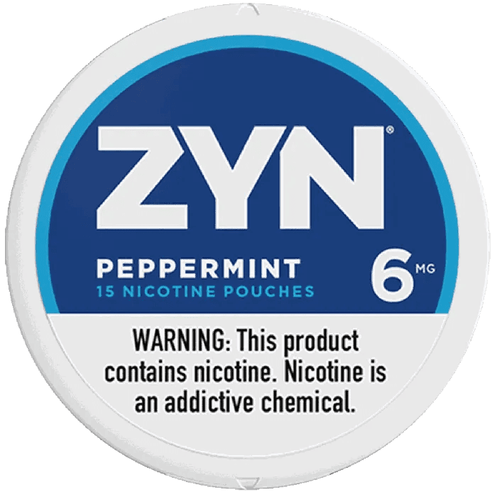 Peppermint ZYN Nicotine Pouches in a 15-count pack, showing the sleek, mint-flavored nicotine pouch packaging.