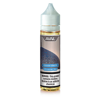 Bottle of Persian Winter AVAIL Vapor e-liquid 60mL with winter-themed label and branding, designed for vaping.
