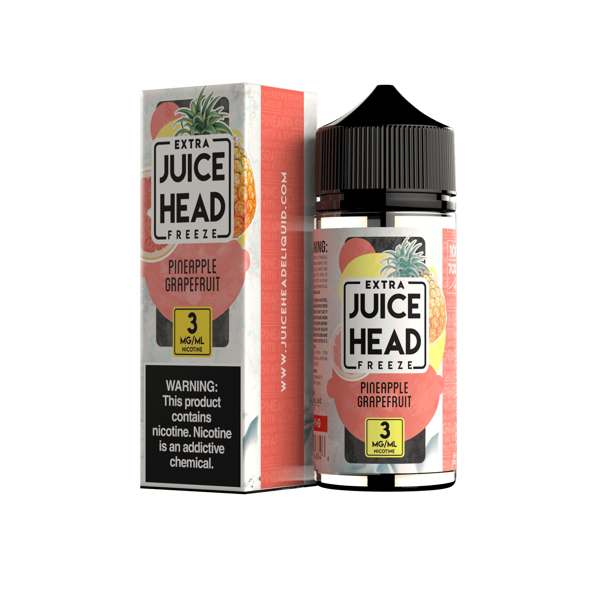 Pineapple Grapefruit Freeze e-liquid by Juice Head, 100mL bottle with vibrant pineapple and grapefruit flavor imagery.