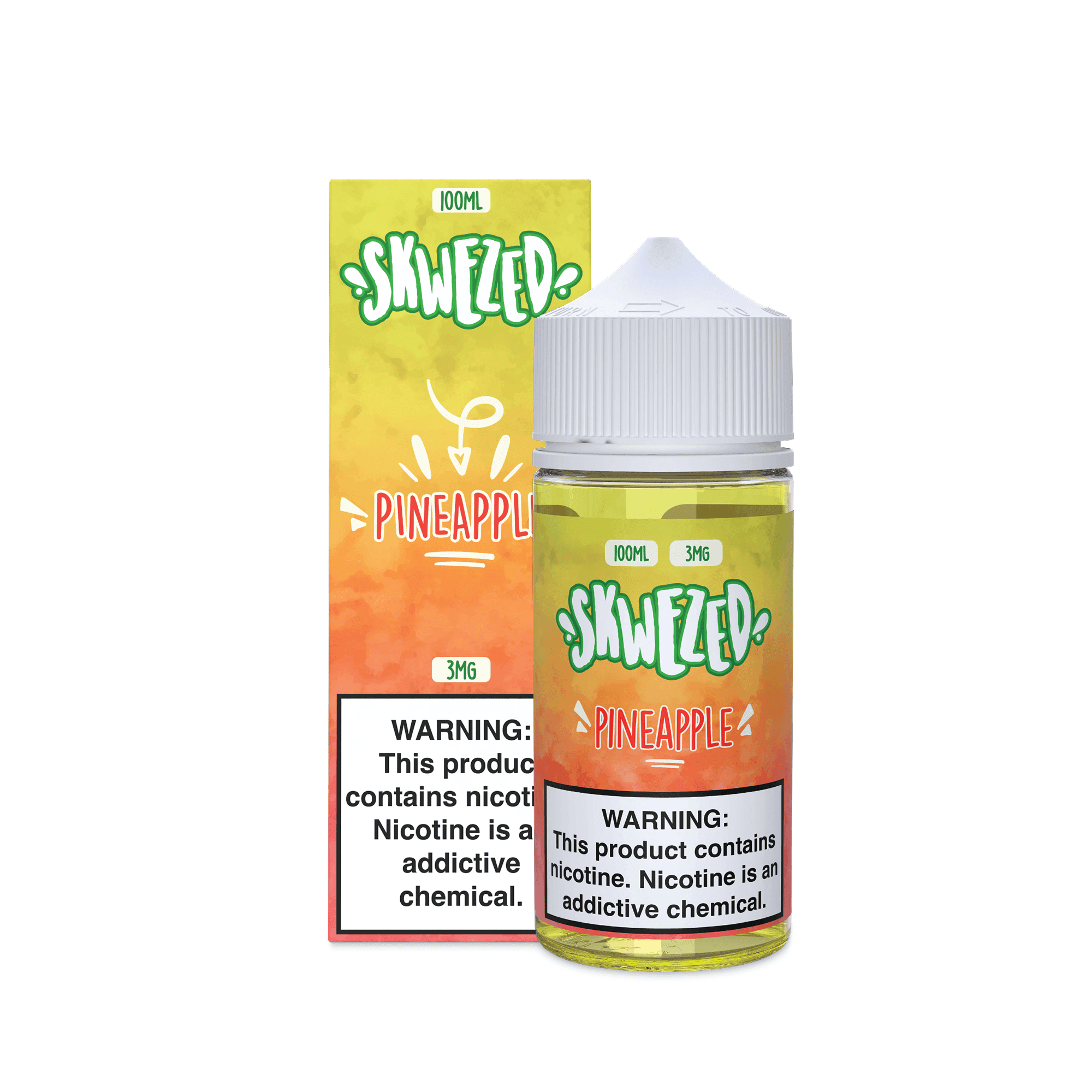 Skwezed Maui Gold Pineapple vape juice bottle, 100ml freebase flavor with vibrant pineapple graphic on label