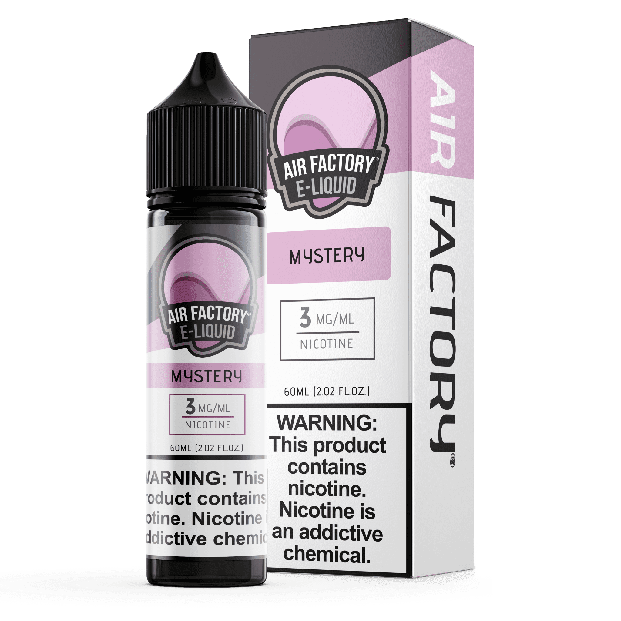 Pink Berry Mystery Air Factory E-Liquid 60mL bottle with pink and purple design, showcasing the flavor and brand branding.