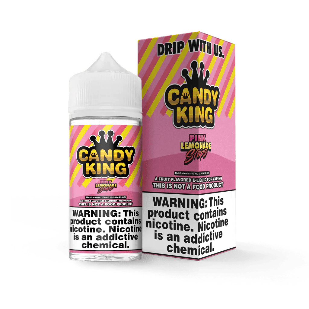 Pink Lemonade Strips E-liquid by Candy King in a 100mL bottle, featuring vibrant pink lemonade flavor with strips design.