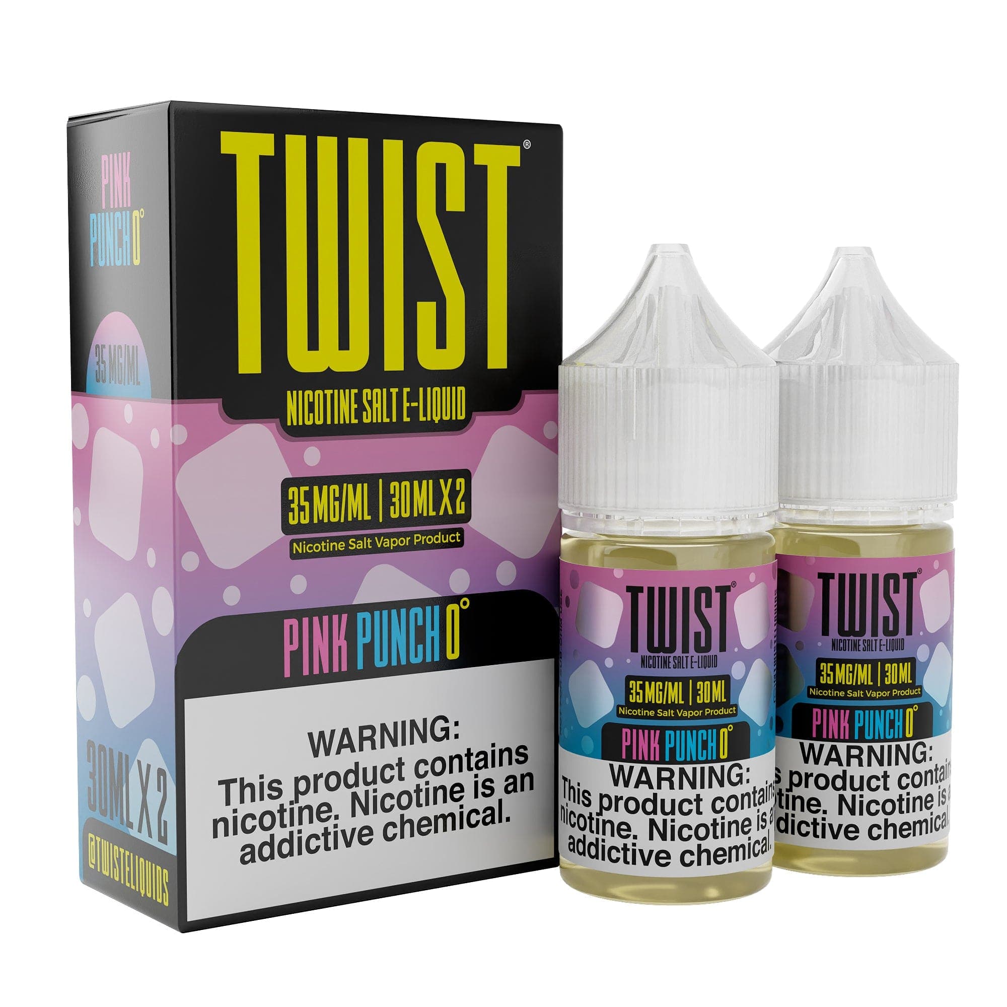 Pink Punch 0° salt nicotine e-liquid by Twist E-liquids in a 60mL bottle, featuring a vibrant pink fruit flavor.