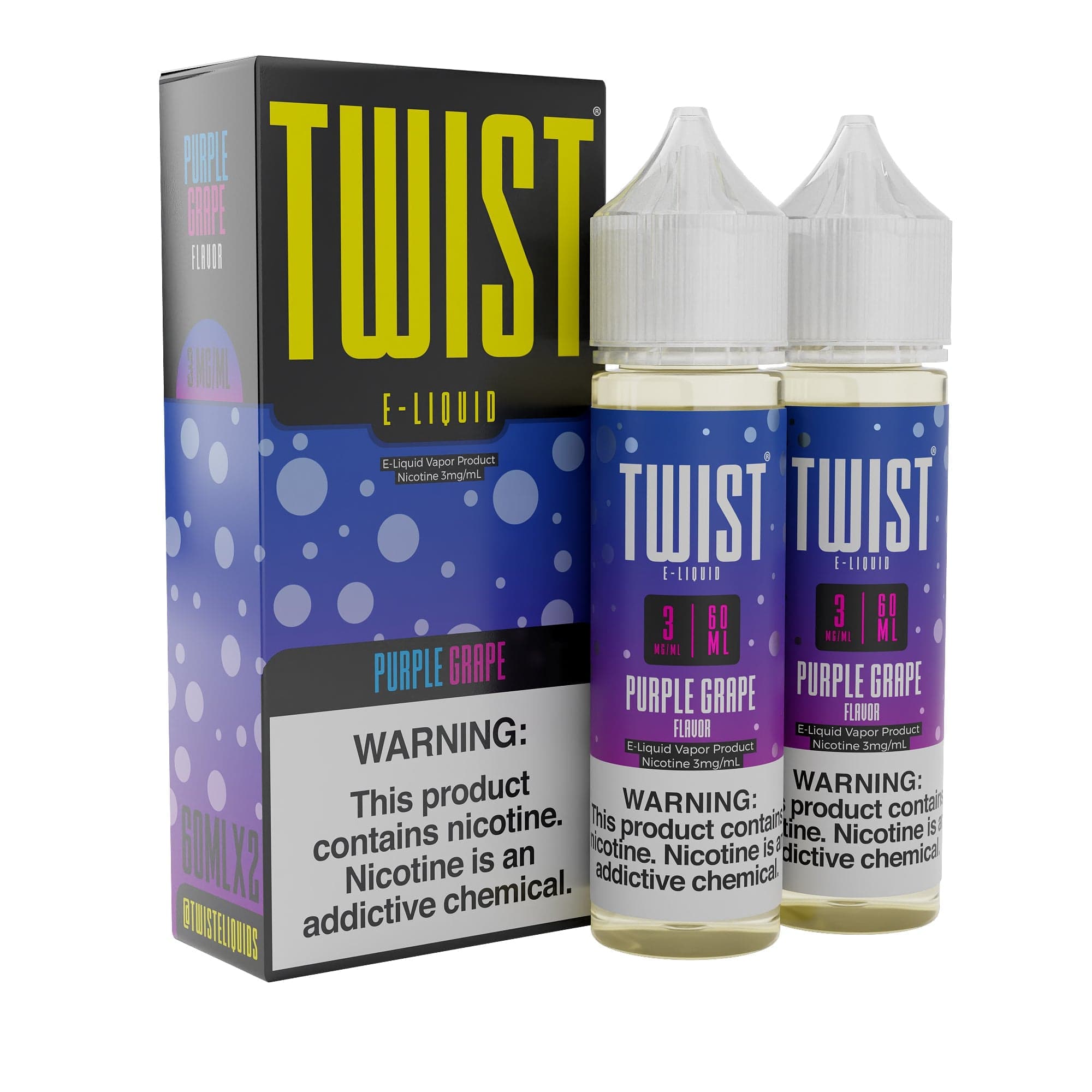 Purple Grape Twist E-Liquid by Twist E-liquids in a 120mL bottle, featuring vibrant purple grape flavor and clear packaging.