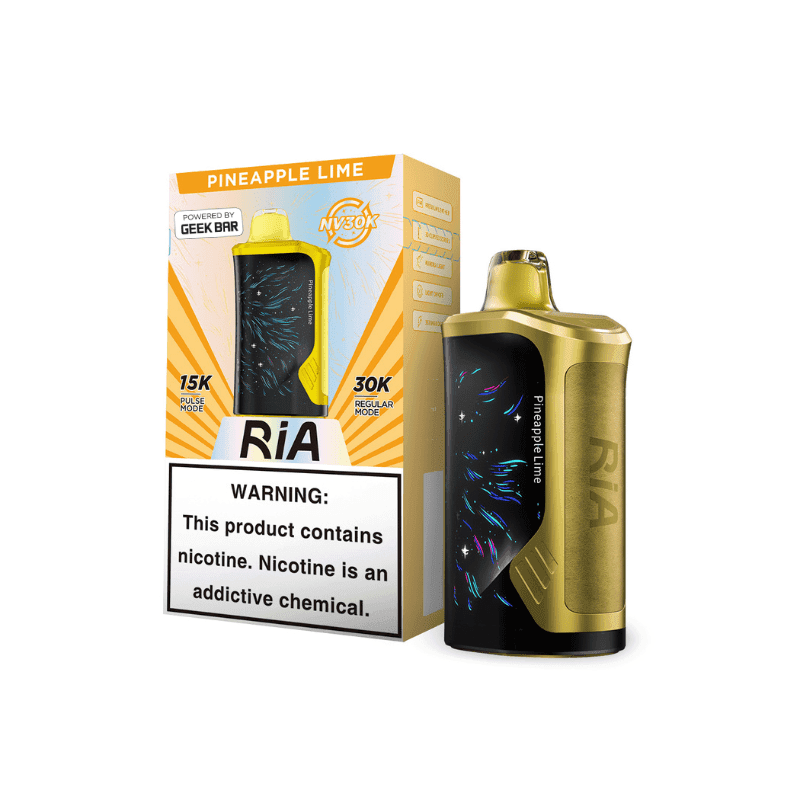Geek Bar RIA NV30K disposable vape with 30,000 puffs, sleek design, and compact form for easy vaping on the go.