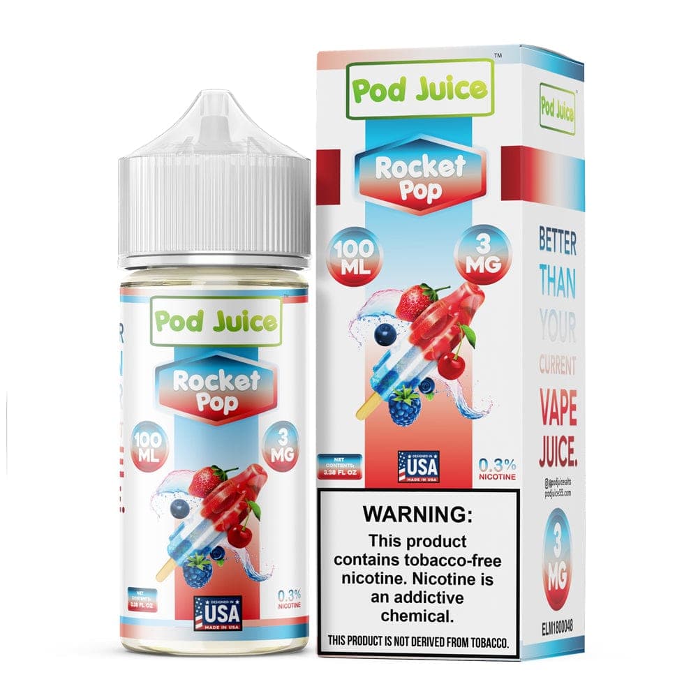 Rocket Pop Pod Juice 100mL e-liquid bottle with colorful rocket pop flavor and vibrant packaging.