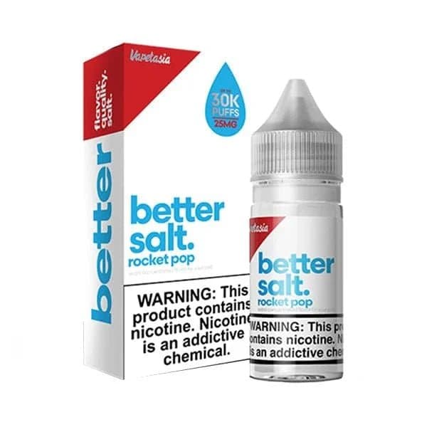 Vapetasia Rocket Pop SALT e-liquid bottle with colorful rocket pop design, 30mL size, for vaping nicotine salts.